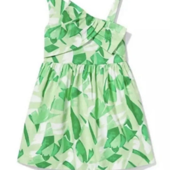 Janie and Jack Green Tropical Leaf Print One Shoulder Dress Girls Size 6 Summer - Picture 2 of 11
